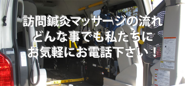 訪問医療マッサージの流れ　どんな事でも私たちにお気軽にお電話下さい。