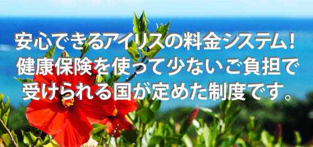 安心できるアイリスの料金システム！　健康保険を使って少ないご負担で受けられる国が定めた制度です。